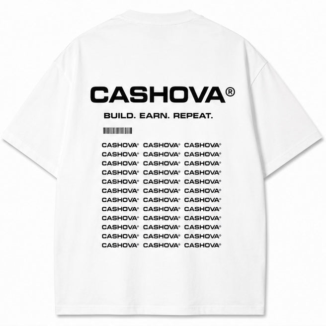 BUILD. EARN. REPEAT. - Oversized Shirt by CASHOVA® - weiß